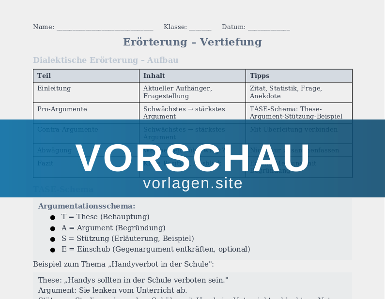 Erörterung – Argumentieren und Strukturieren