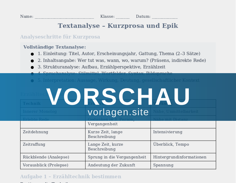Textanalyse – literarische Texte
