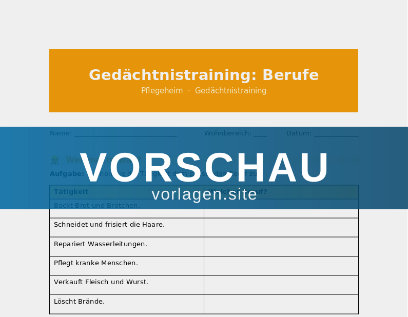 Gedächtnistraining: Berufe