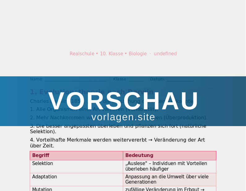 Evolution – Artbildung und Selektion