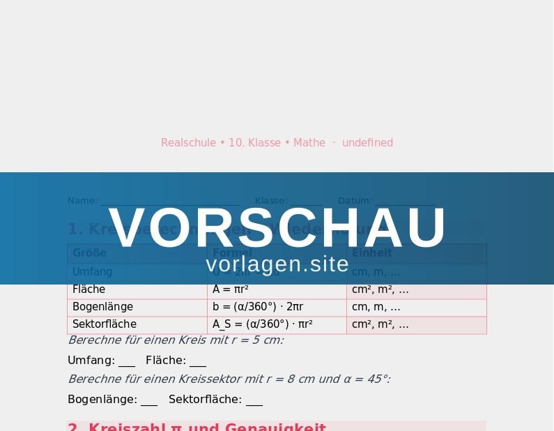 Geometrie – Kreisberechnungen und Vektoren