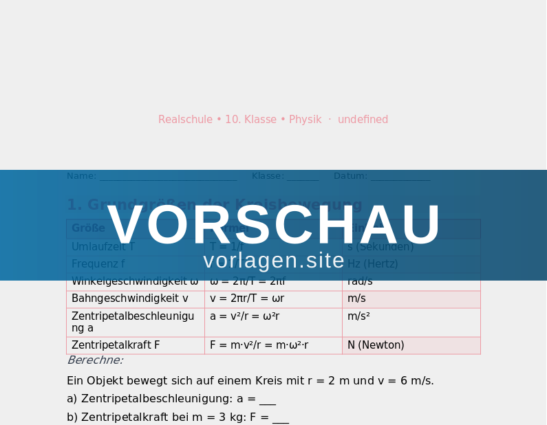 Mechanik Vertiefung – Kreisbewegung
