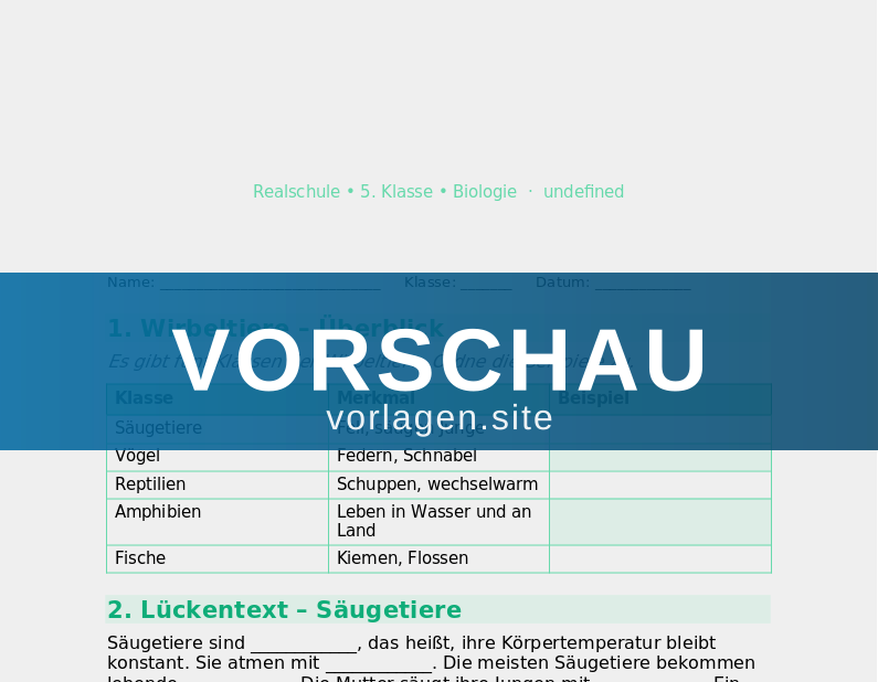Tiere – Wirbeltiere und Wirbellose