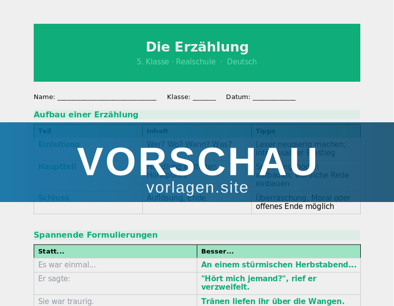 Die Erzählung – Aufbau und Schreiben