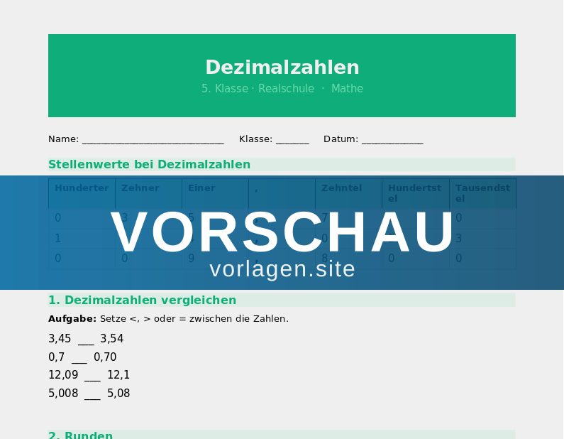 Dezimalzahlen und Kommazahlen