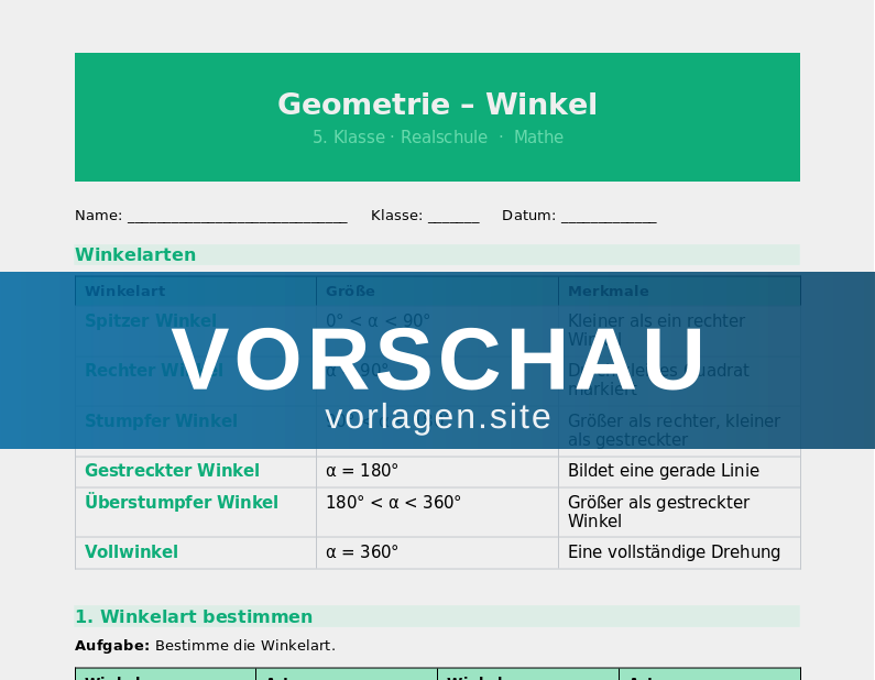 Geometrie – Grundbegriffe und Winkel
