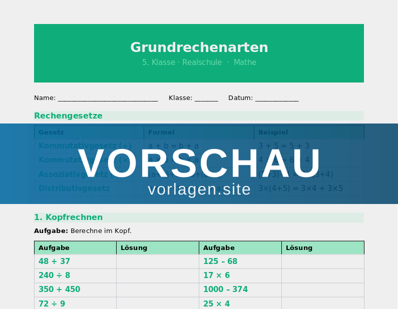 Natürliche Zahlen – Grundrechenarten