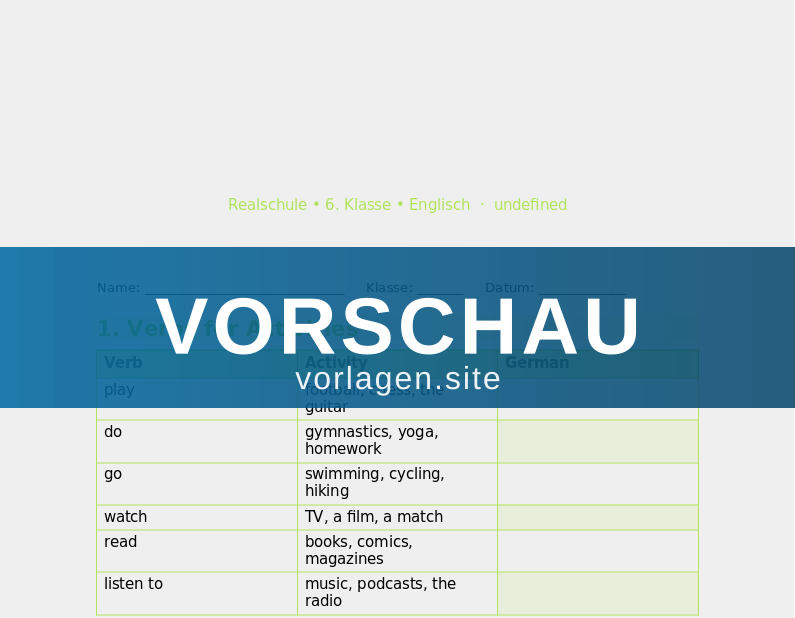 Vocabulary – Hobbies, Sports and Free Time