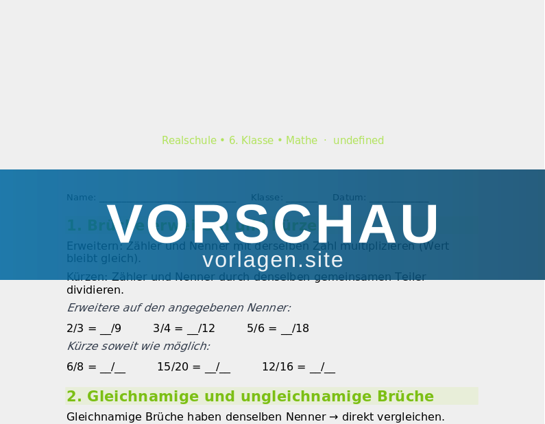 Bruchrechnung – Erweitern, Kürzen und Vergleichen