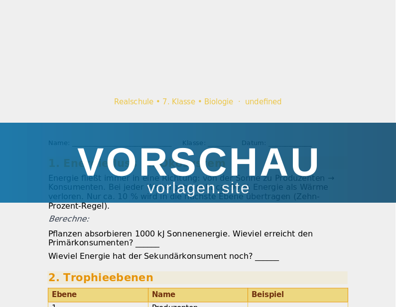 Ökologie – Energiefluss und Stoffkreisläufe