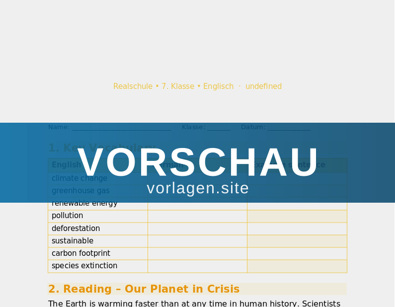 Vocabulary – Environment and Climate