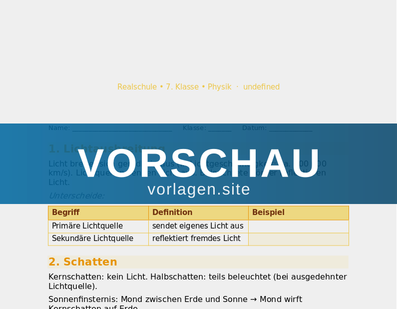Optik – Licht und Schatten