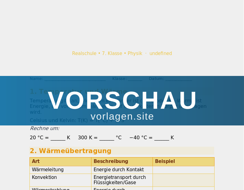 Wärmelehre – Temperatur und Wärme