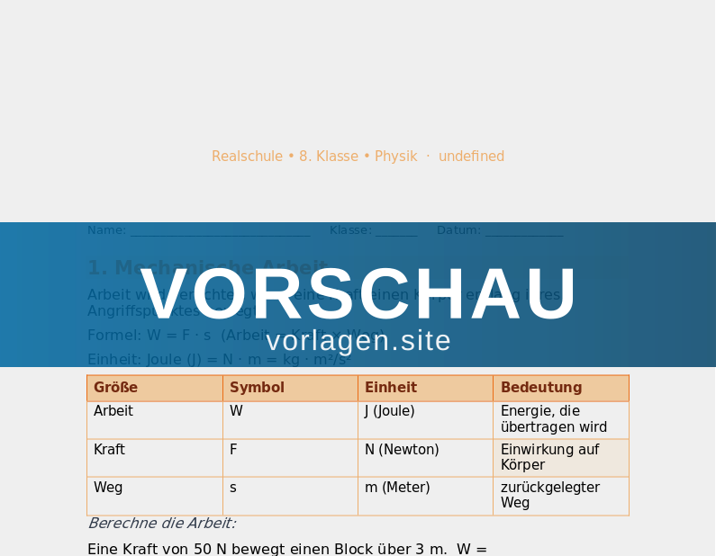 Arbeit, Leistung und Energie